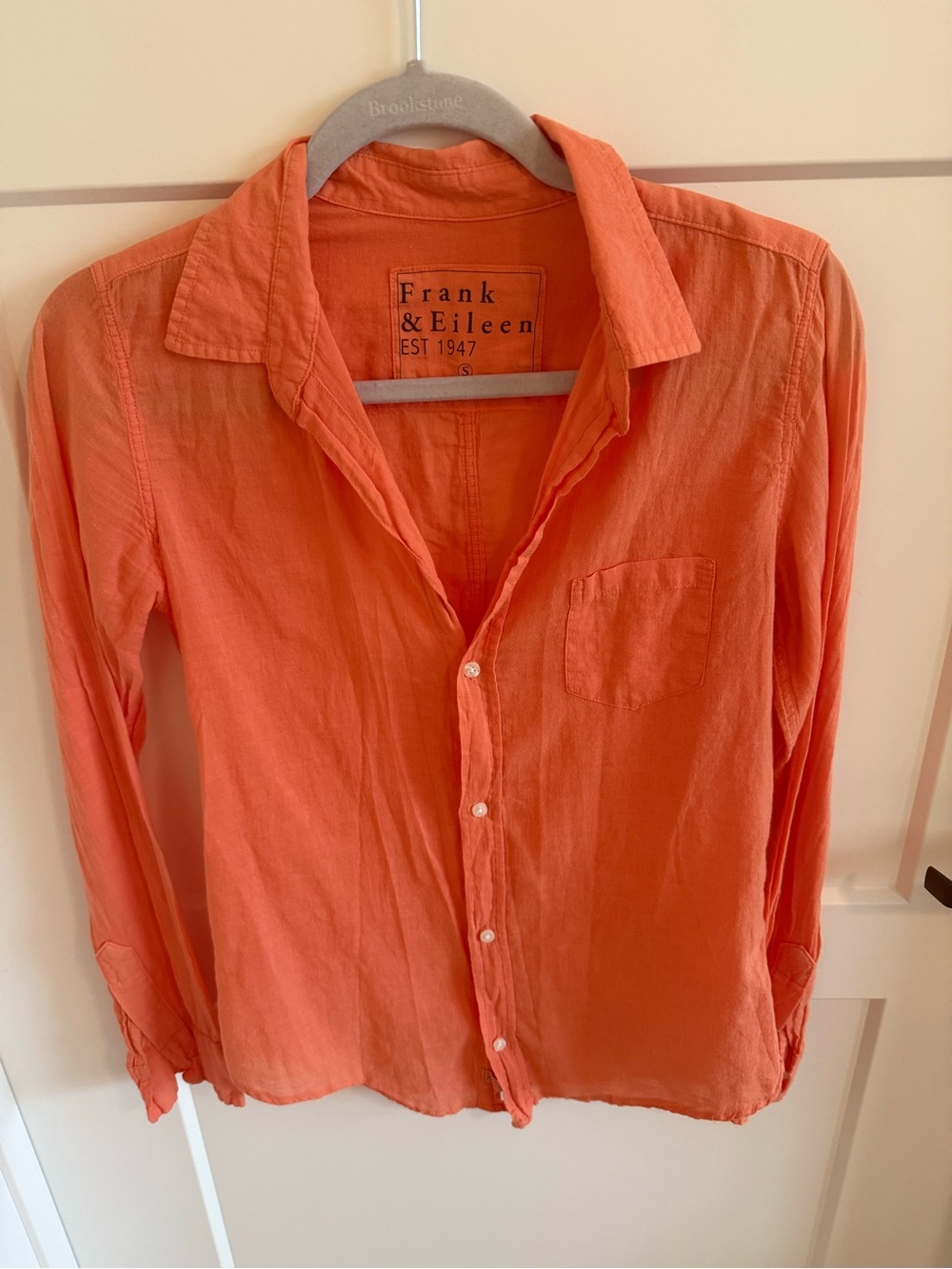 Frank & Eileen Barry Button Down Shirt Women Small Orange Cotton Made in USA